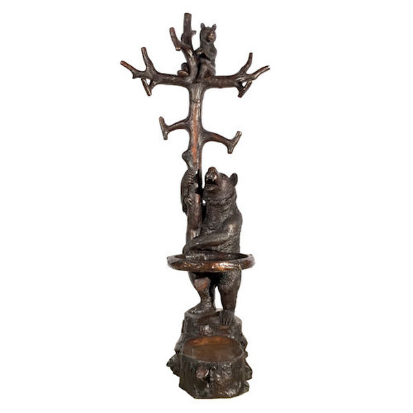 Bear with Cub Tree Coat Rack Sculpture Bronze Branches Large Statues